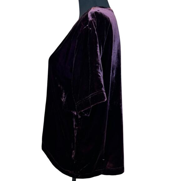 New ~ MELLODAY ~ Purple Short Sleeve Crew Neck Velvet T-Shirt Size Small - Picture 2 of 6